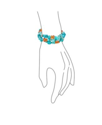 Statement Wide Stabilized Blue Natural Turquoise Golden Orange Amber Resin Chips Multi Strand Bracelet Sterling Silver Tube Clasp