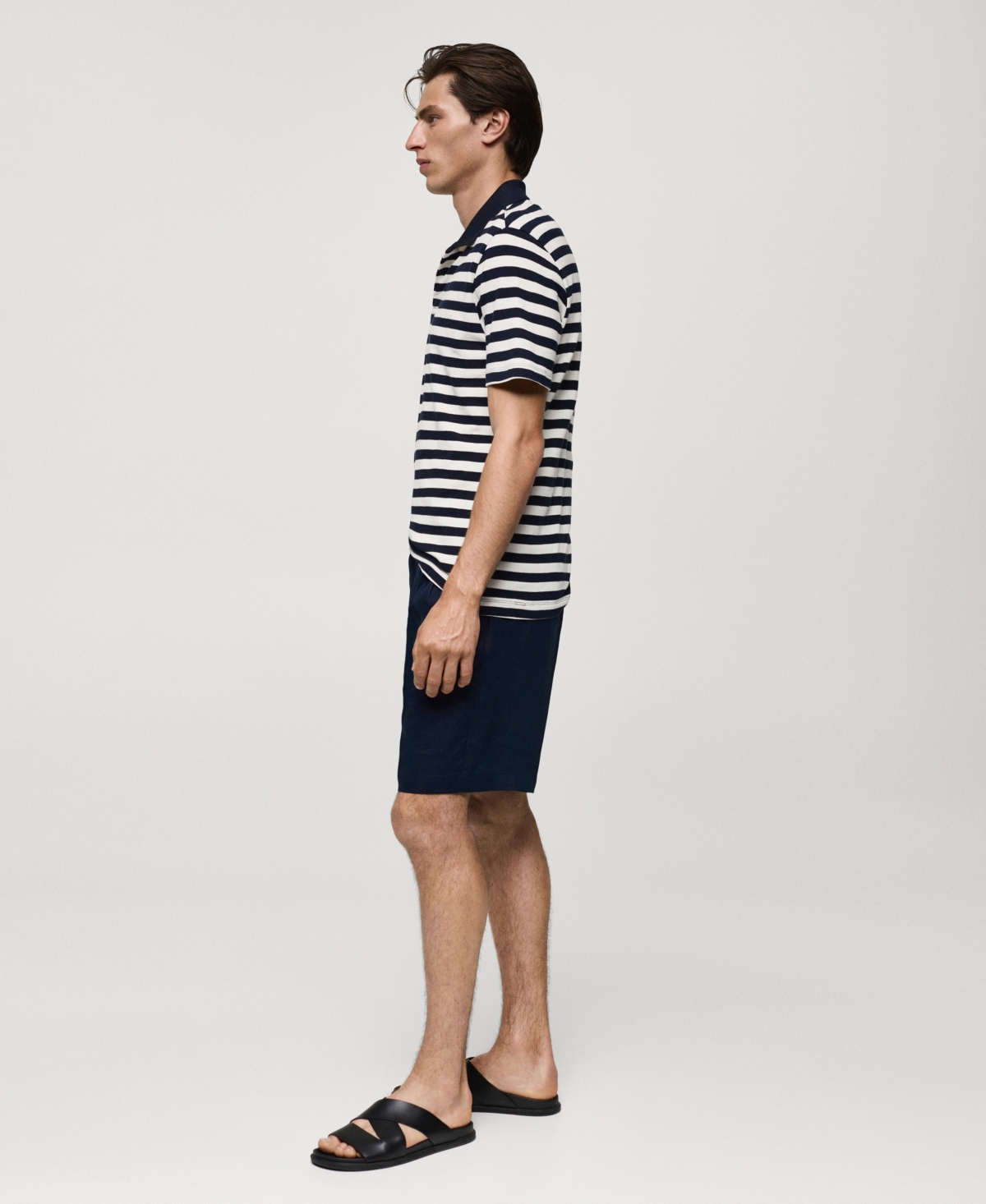 Mango Men's Striped Pique Cotton Polo Shirt