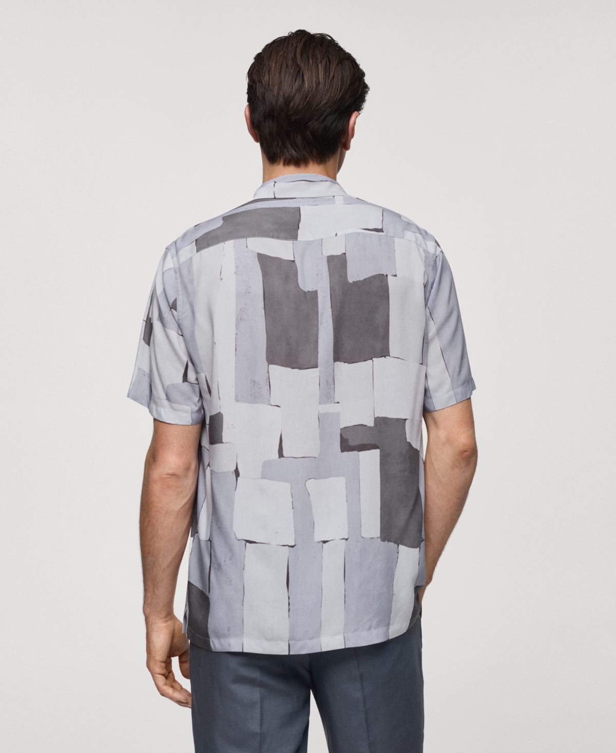 Mango Men's Flowy Printed Shirt In Light,pastel Grey