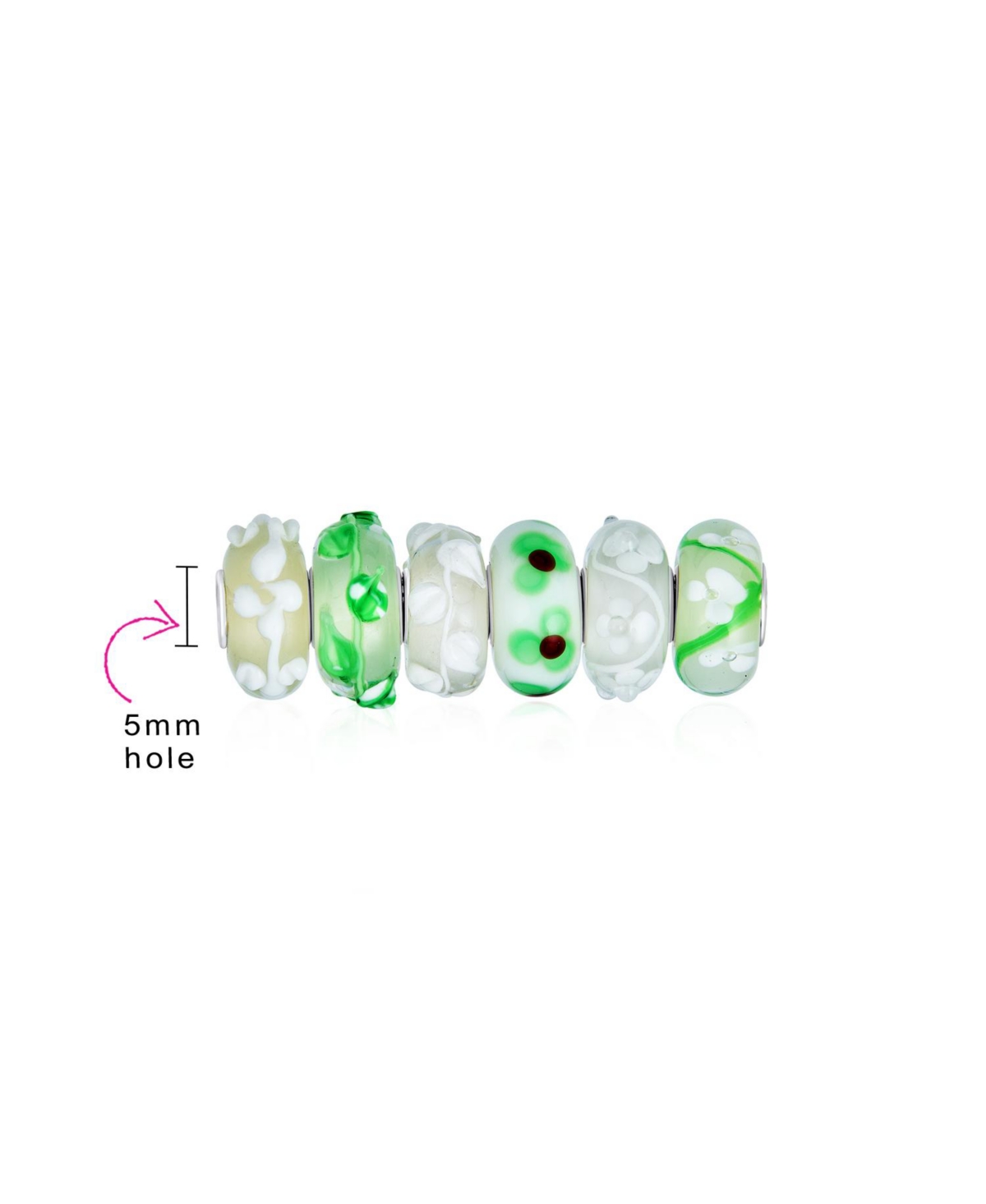 Bling Jewelry Mixed Set Of Bundle Sterling Silver Core Translucent Shades OfGreen 3D Lamp work Floral Murano Glass Swirl Charm Bead Spacer Fits