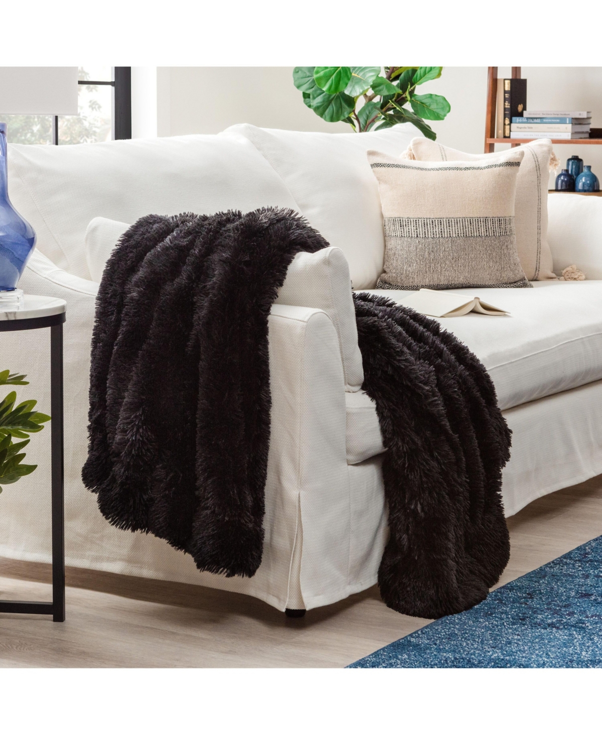 Chanasya Premium Solid Faux Long Fur Throw Blanket - Soft, Fuzzy Throw Blanket - For Bed or Couch - 92
