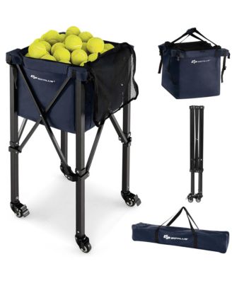 Foldable Tennis Ball Hopper Basket Portable Travel Teaching Cart with Wheels and Bag