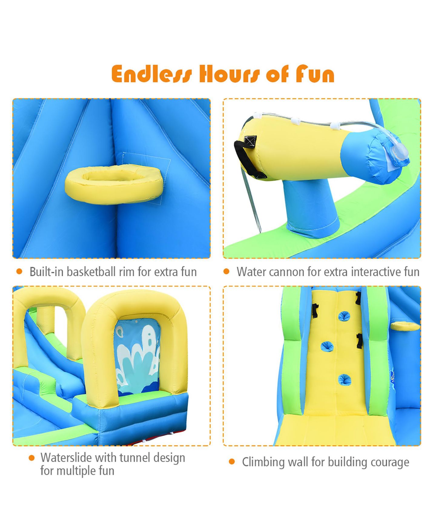 Детская игрушка Costway Inflatable Water Slide Kids Bounce House Castle Splash Pool Without, цвет: Синий — фото 9