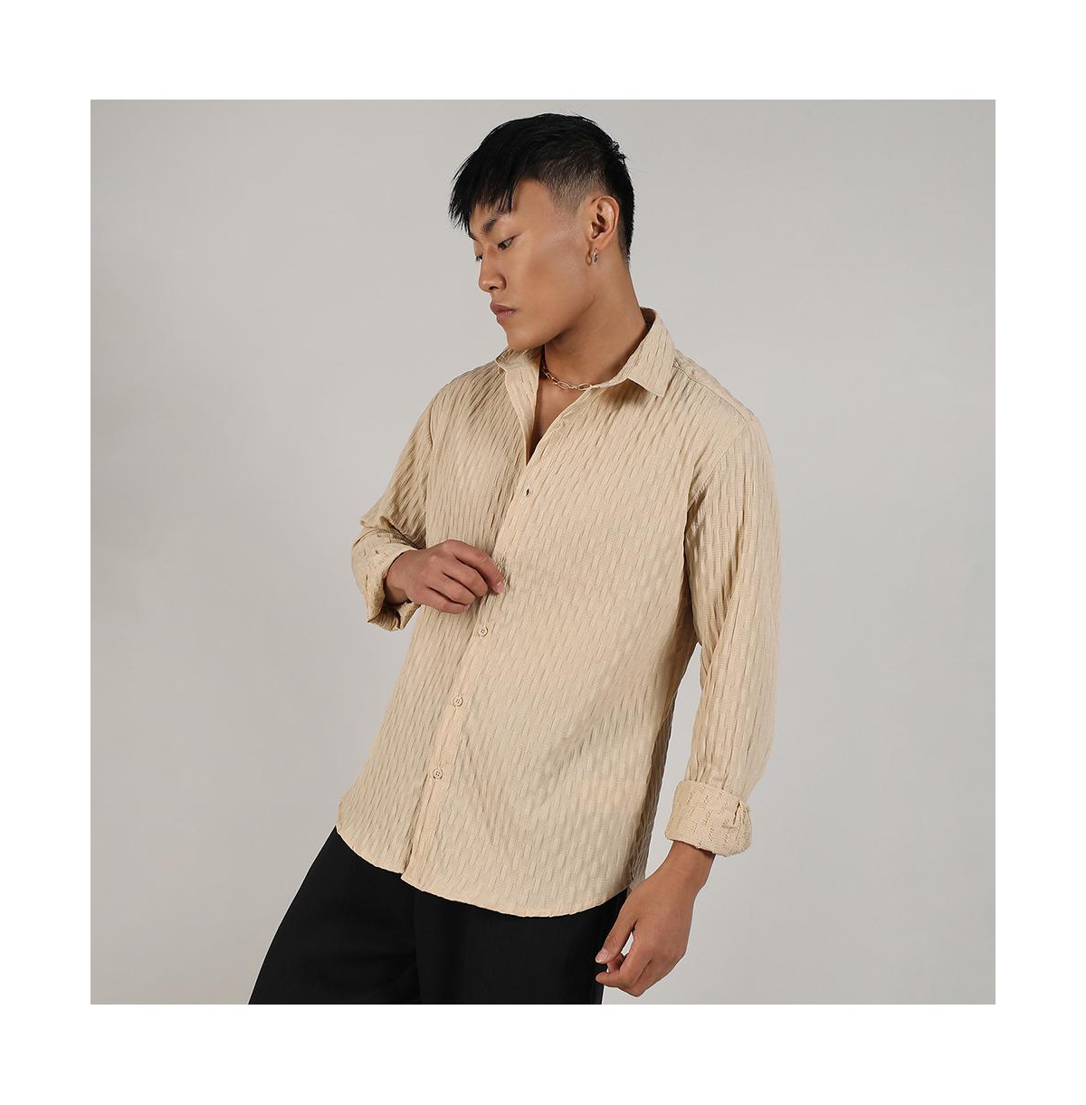 Campus Sutra Men's ButterCrinkled-Weave Shirt - Yellow