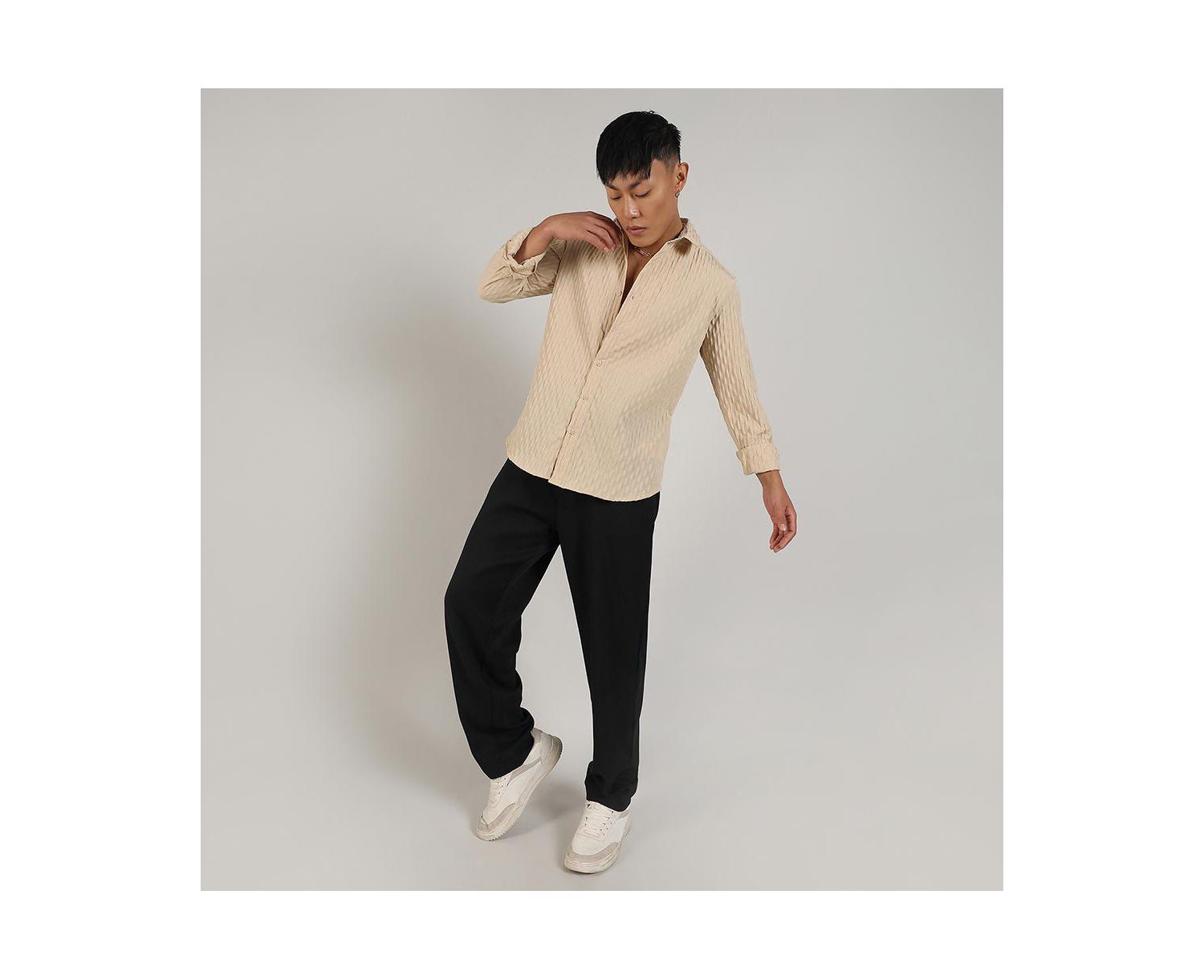 Men's Butter Yellow Crinkled-Weave Shirt