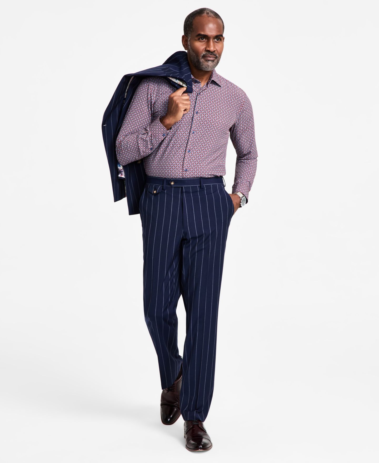 Мужские брюки Tayion Collection Regular-Fit Pinstripe Suit, цвет: Синий — фото 1