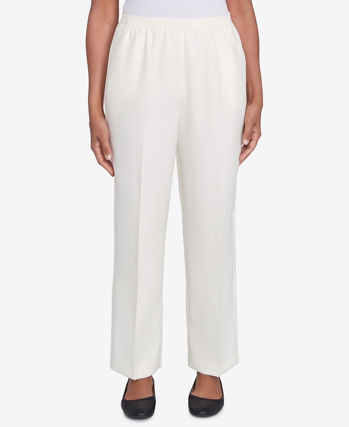 Alfred Dunner Petite Classic Full Elastic Medium Mid Rise Pant In Ivory