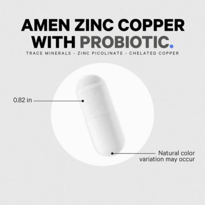 Amen Zinc & Copper Supplement + Probiotics, 3 Months Supply, One Per Day - 50 mg Zinc Picolinate Vitamin Pills - Essential Minerals Supplements – 2 Billion CFUs Probiotic – Non-GMO, 90 Capsules