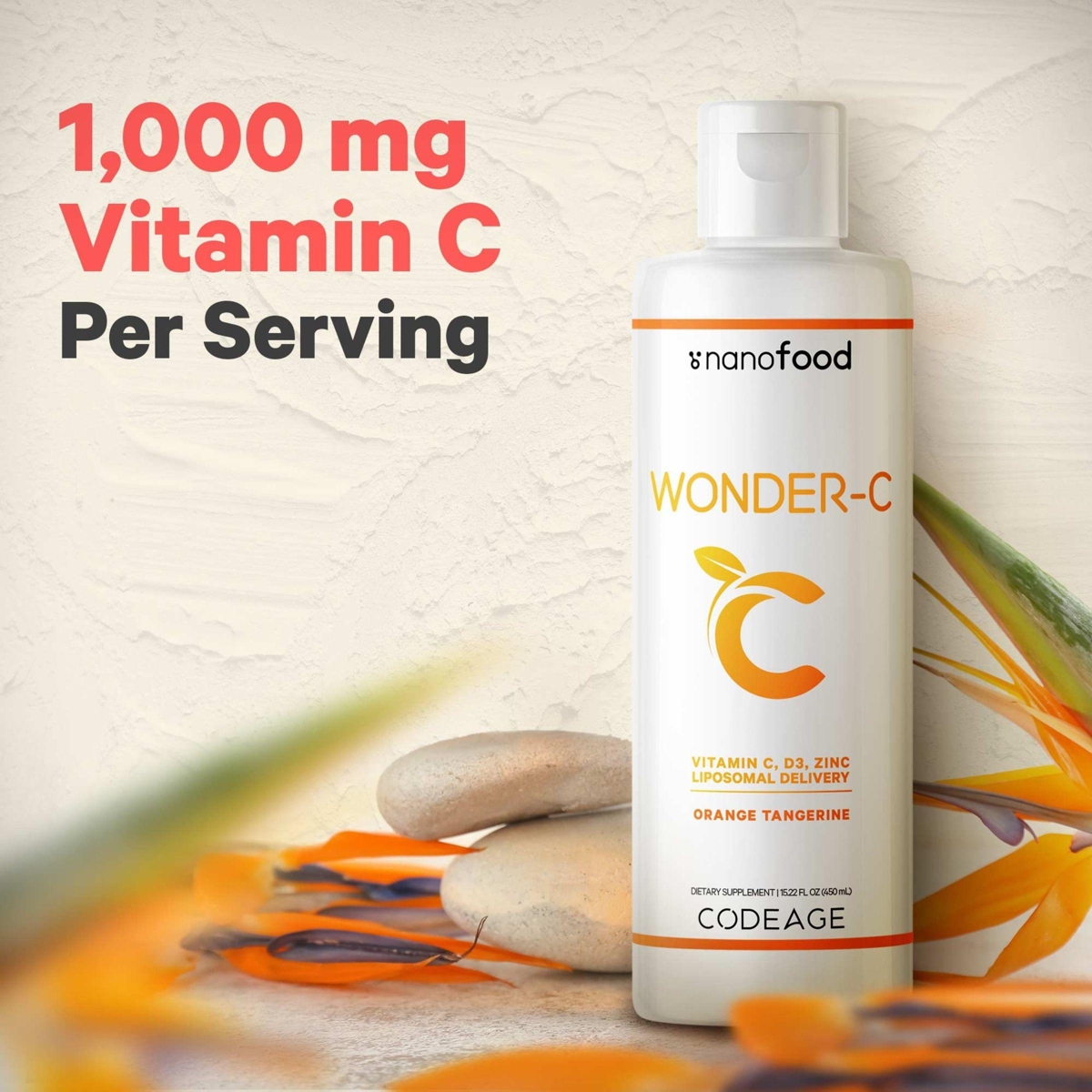 Codeage Liquid Vitamin C 1000mg, Vitamins D3, E & Zinc, Rose Hips, Quercetin, Echinacea, Liposomal Vitamin C Supplement, Non-gmo - 16 fl