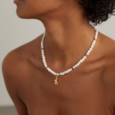 Freshwater Pearl Necklace with Gold Star Beads & Teddy Bear Pendant