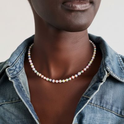7–8 mm Handcrafted Freshwater Pearl Necklace with Rainbow Beads