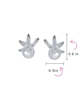 Nautical Round White Simulated Pearl Starfish Drop Earrings Sterling Silver
