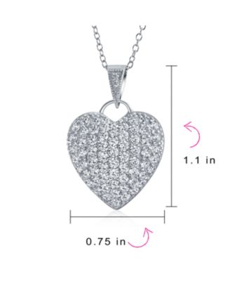 Elegant Large Pave Cubic Zirconia CZ Puff Heart Shape Pendant Necklace Sterling Silver Filigree Back