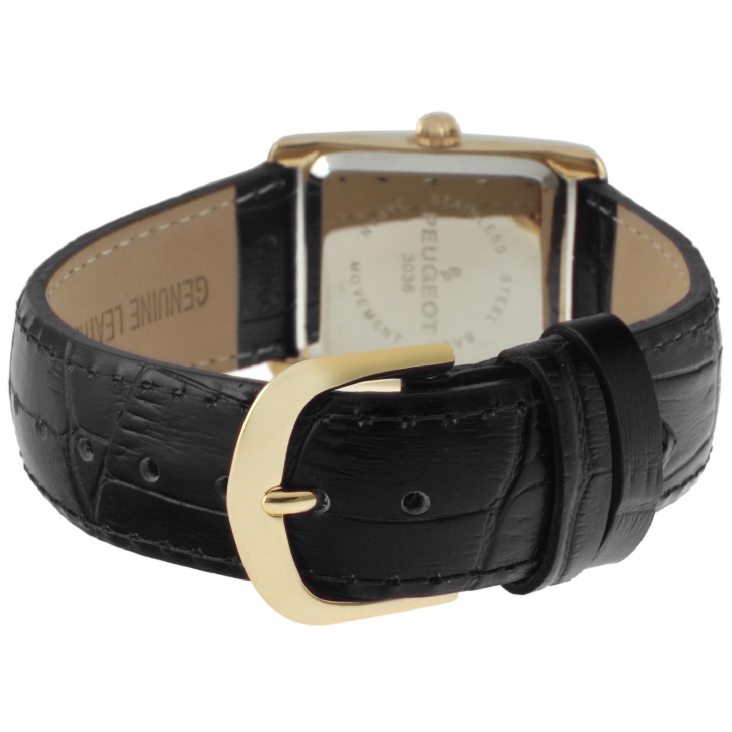 Женские часы Peugeot Tank Watch Roman Dial Black Leather Strap, цвет: Чёрный — фото 2