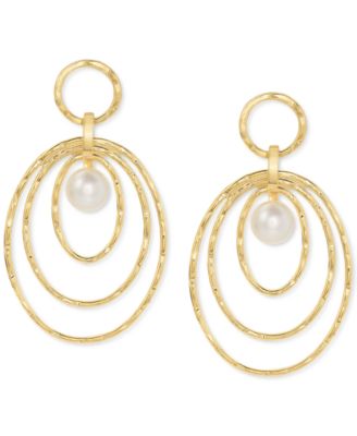Macy's - Cultured Freshwater Pearl (6-1/2 - 7mm) Orbital Openwork Drop Earrings in 14k Gold-Plated Sterling Silver