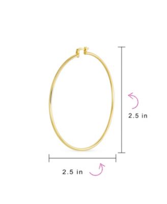 Minimalist Lightweight Round Thin Tube Big Large Hoop Earrings Yellow Gold Plated Brass 2.5 Inch Diameter