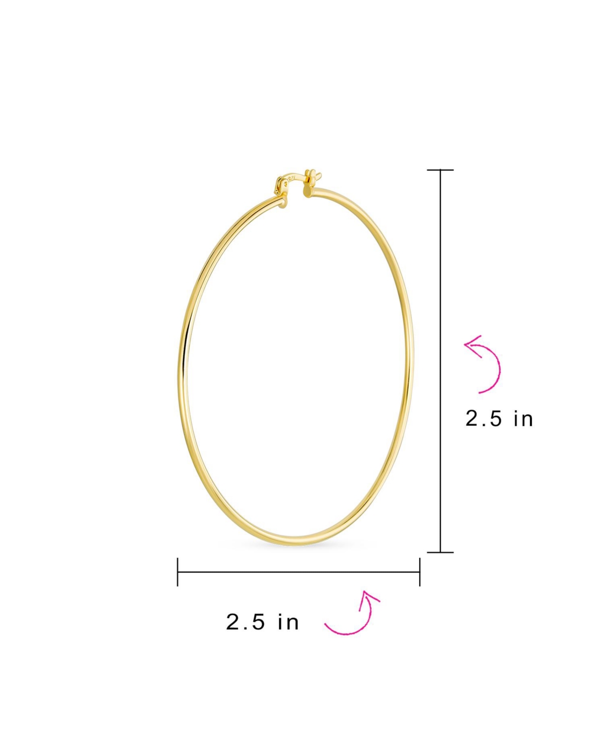 Bling Jewelry Minimalist Lightweight Round Thin Tube Big Hoop Earrings For Women Yellow Gold Plated Brass 2.5 Inch Diameter - Gold-tone