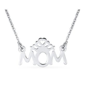 Heart Inspirational Message Block Letters Words Royal Queen MOM Crown Necklace Pendant Mother Sterling Silver Name Style
