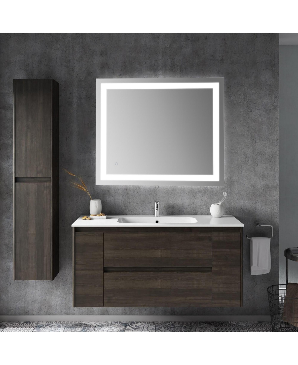 Jonathan Y Remy Rectangular Frameless Anti-Fog Aluminum Front Lit Tri Color Led Bathroom Vanity Mirror with Smart Touch Control