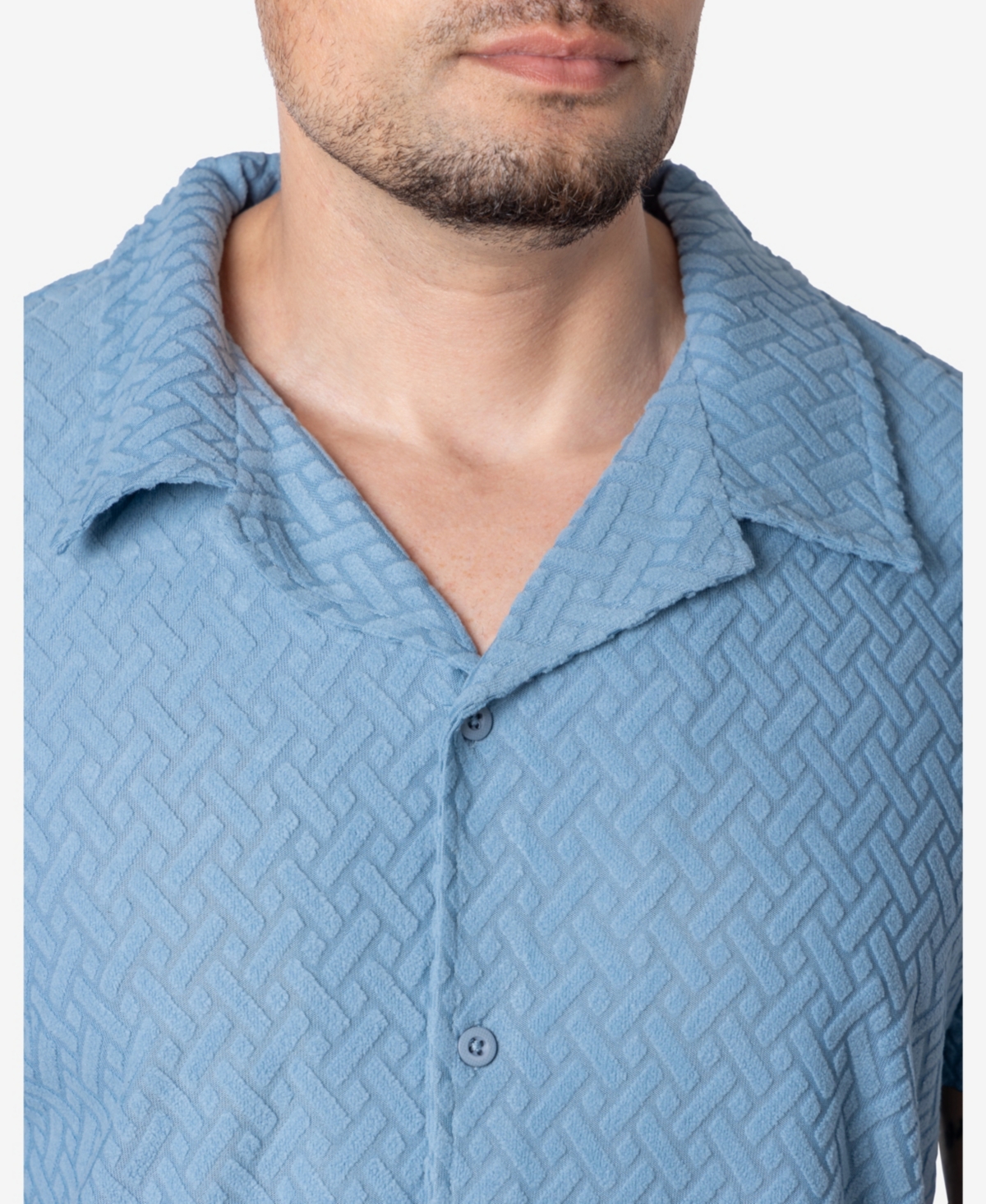 Spring + Mercer Men's Casual Textured Camp Collar Short Sleeve Button-Up Shirt