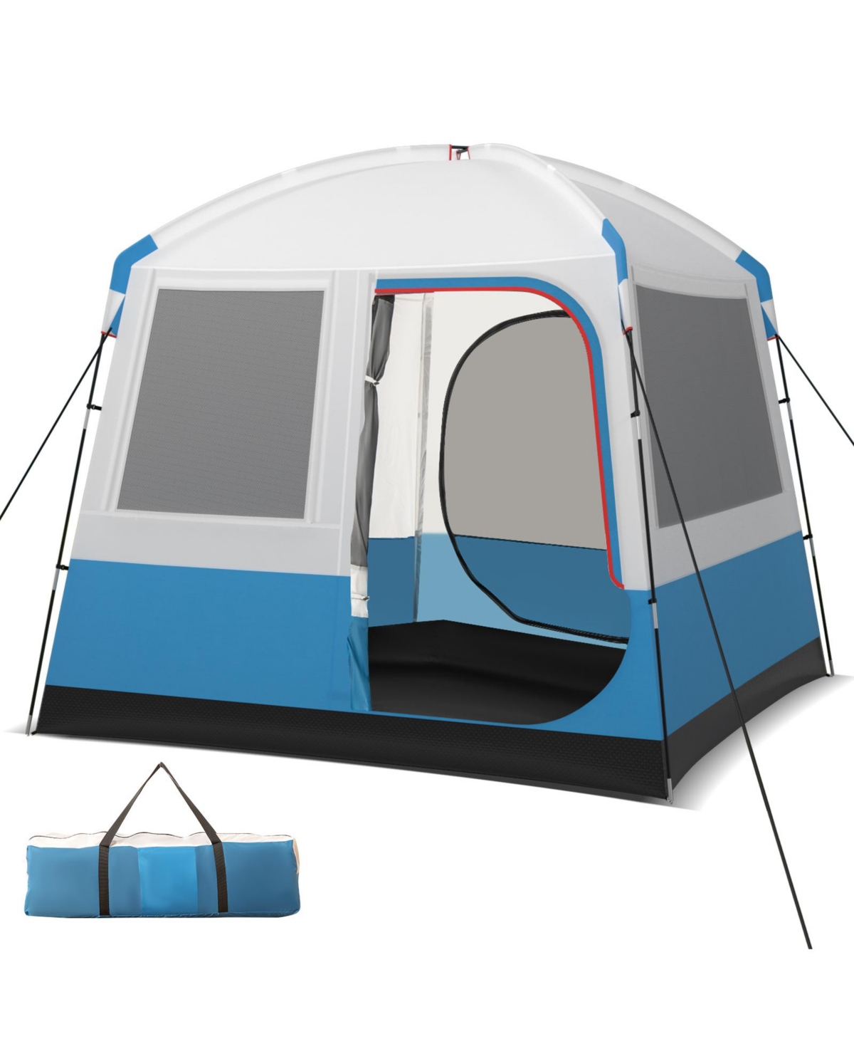 5 Person Camping Tent with Mesh Windows and Carrying Bag for Camping Hiking Traveling-White - White