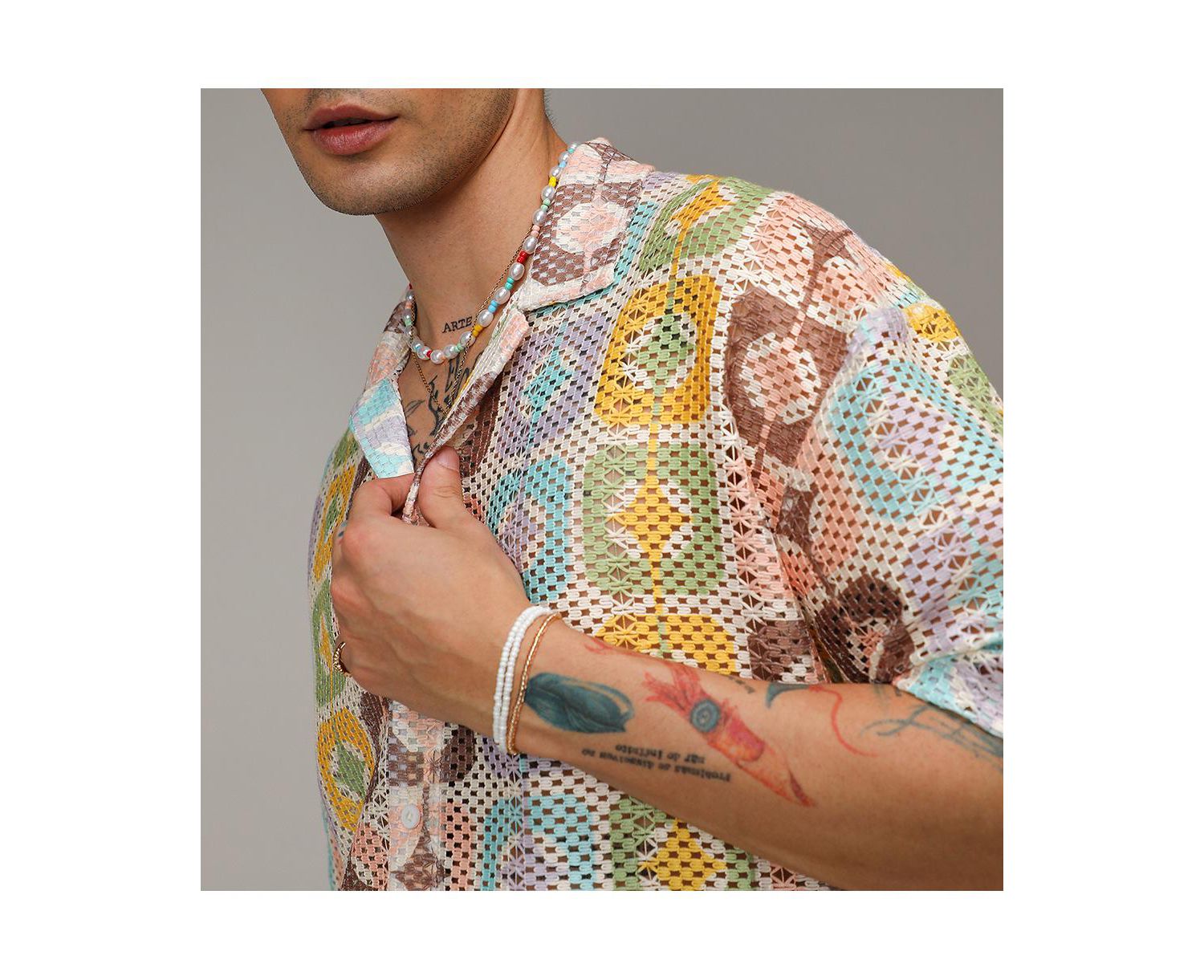 Men's Lemon Yellow & Chocolate Brown Geometric Block Oversized Shirt