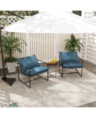 2 Pieces Sling Accent Chair Leisure Chair with Weatherproof Seat Fabric Indoor Outdoor-Navy