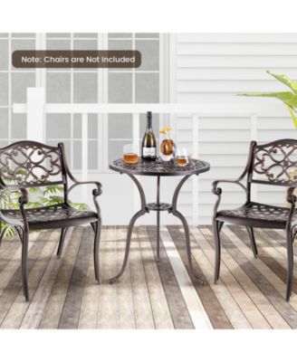 24 Inch Round Cast Aluminum Table Patio Dining Bistro Table with 2 Inch Umbrella Hole-Copper