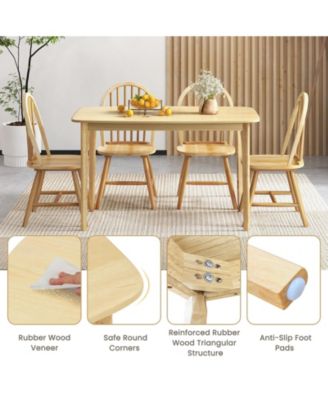 5 Pieces Wooden Dining Table Set with 4 Windsor Chairs