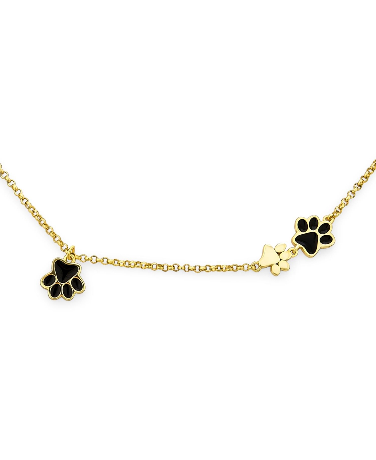 Bling Jewelry Delicate Layering Black Paw Prints Necklace Animal Pet Dog Cat Puppy Kitten Gold Plated .925 Sterling Silver Chain - Gold-tone