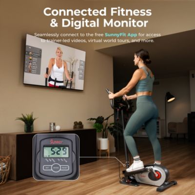 SMART Compact Elliptical Cross Trainer with Handlebar and Exercise Bands, Magnetic Resistance, Bluetooth & SunnyFit App Connectivity