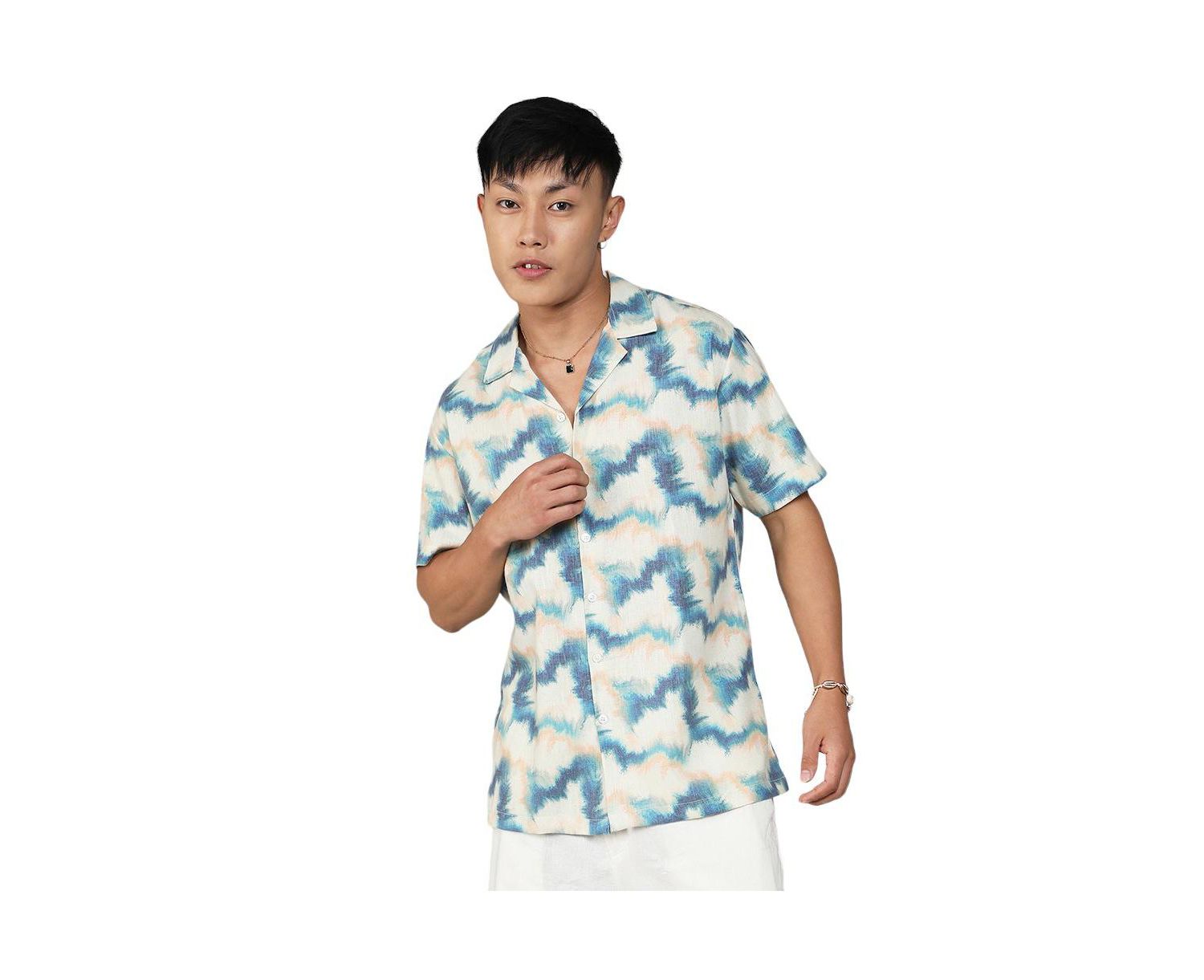 Men's Navy Blue & Off-White Ombre Lined Shirt