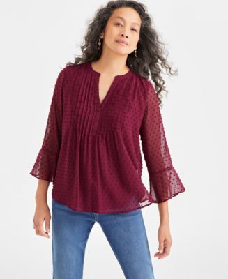 売れ筋商品|||スタイルアンドコー カットソー トップス レディース Women's Textured Pintuck Ruffle Sleeve Top, Regular & Petite, Created for Macy's Peachy Pink Style & Co Women's Textured Pintuck Ruffle Sleeve Top