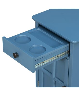  Classic Vintage End Table with USB Ports and Drawer