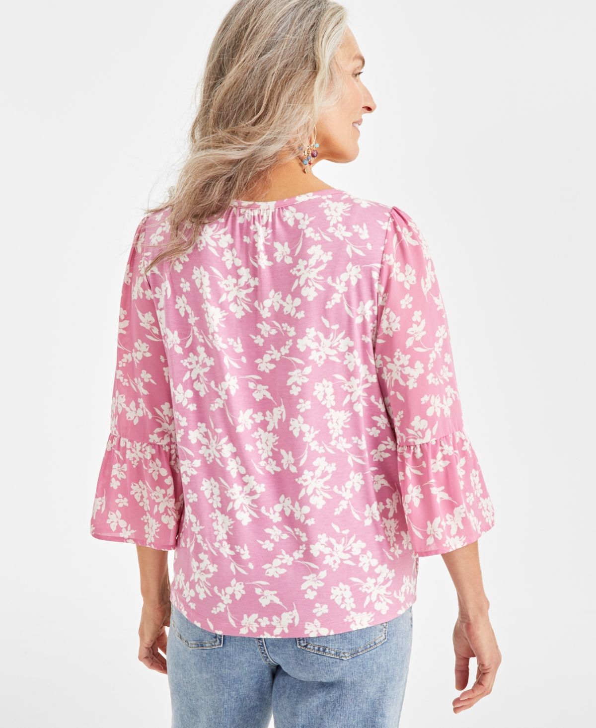 Style & Co Women's Printed Mixed Media Scoop Neck Top, Created for Macy's