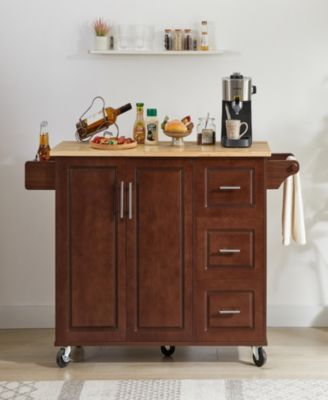 Drop Leaf Rolling Kitchen Island with Storage