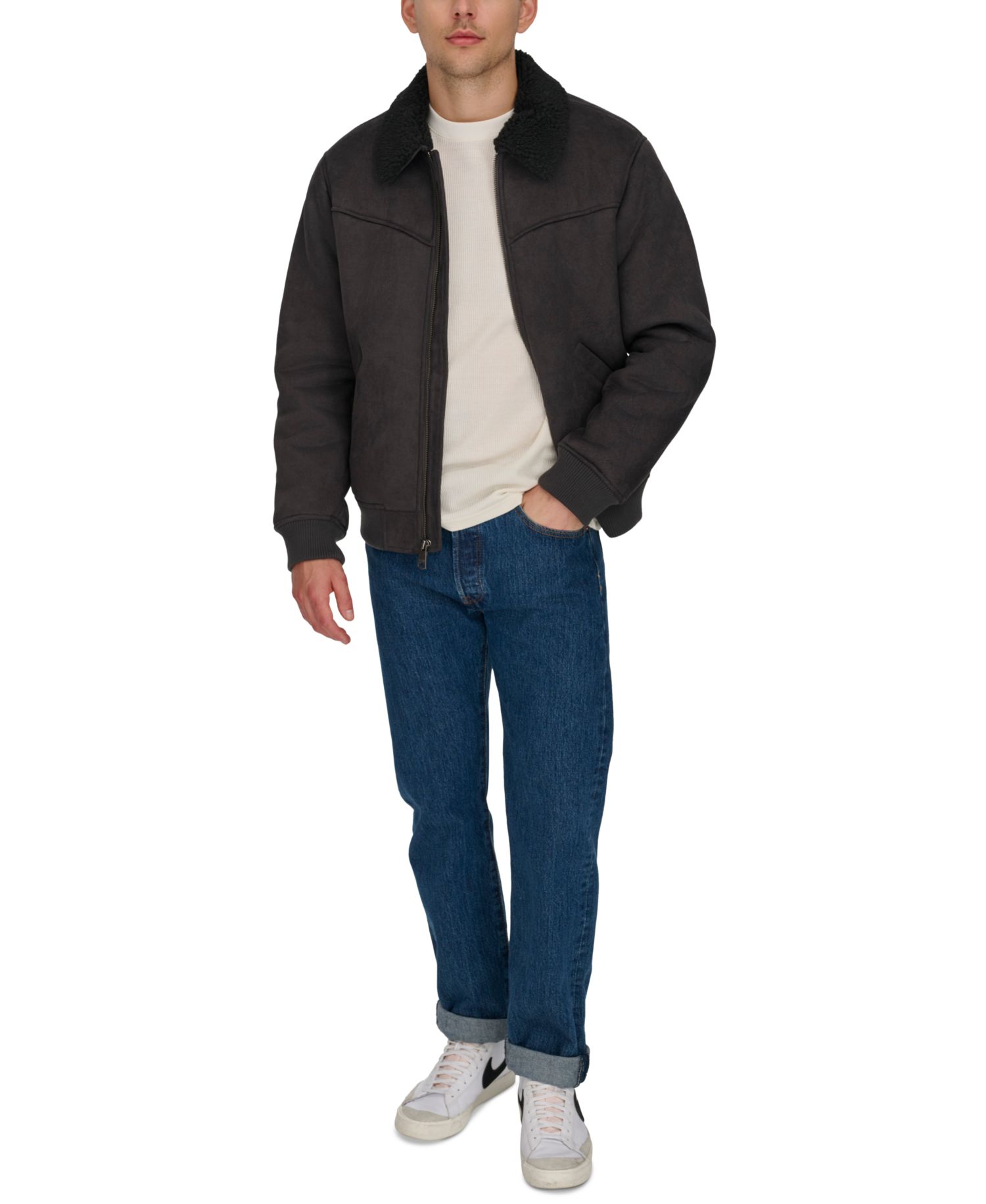 Men's Faux-Shearling Full-Zip Bomber Jacket