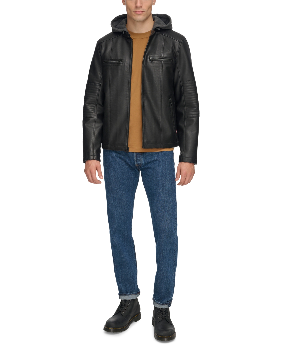 Levi's Men's Faux-leather Hooded Zip Jacket In Black