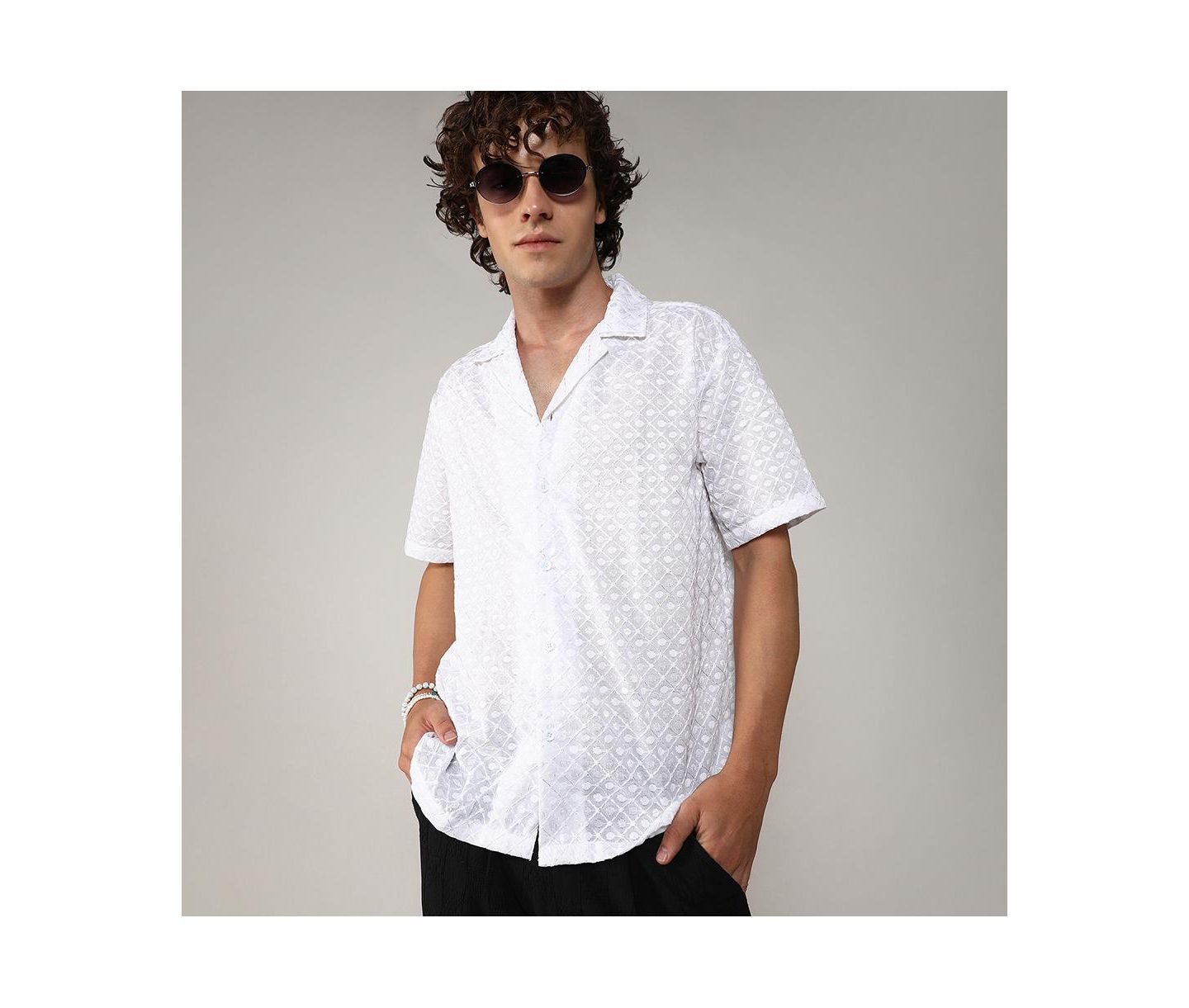 Мужская рубашка Cahoot Chalk White Embroidered Circular, цвет: Белый — фото 7