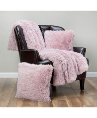 Premium Throw Blanket & Pillow Cover - Long Faux Fur Fuzzy Sherpa Throw (50" x 65”) & 2 Pillow Covers (18" x 18”) - 3-Piece Set, Pink