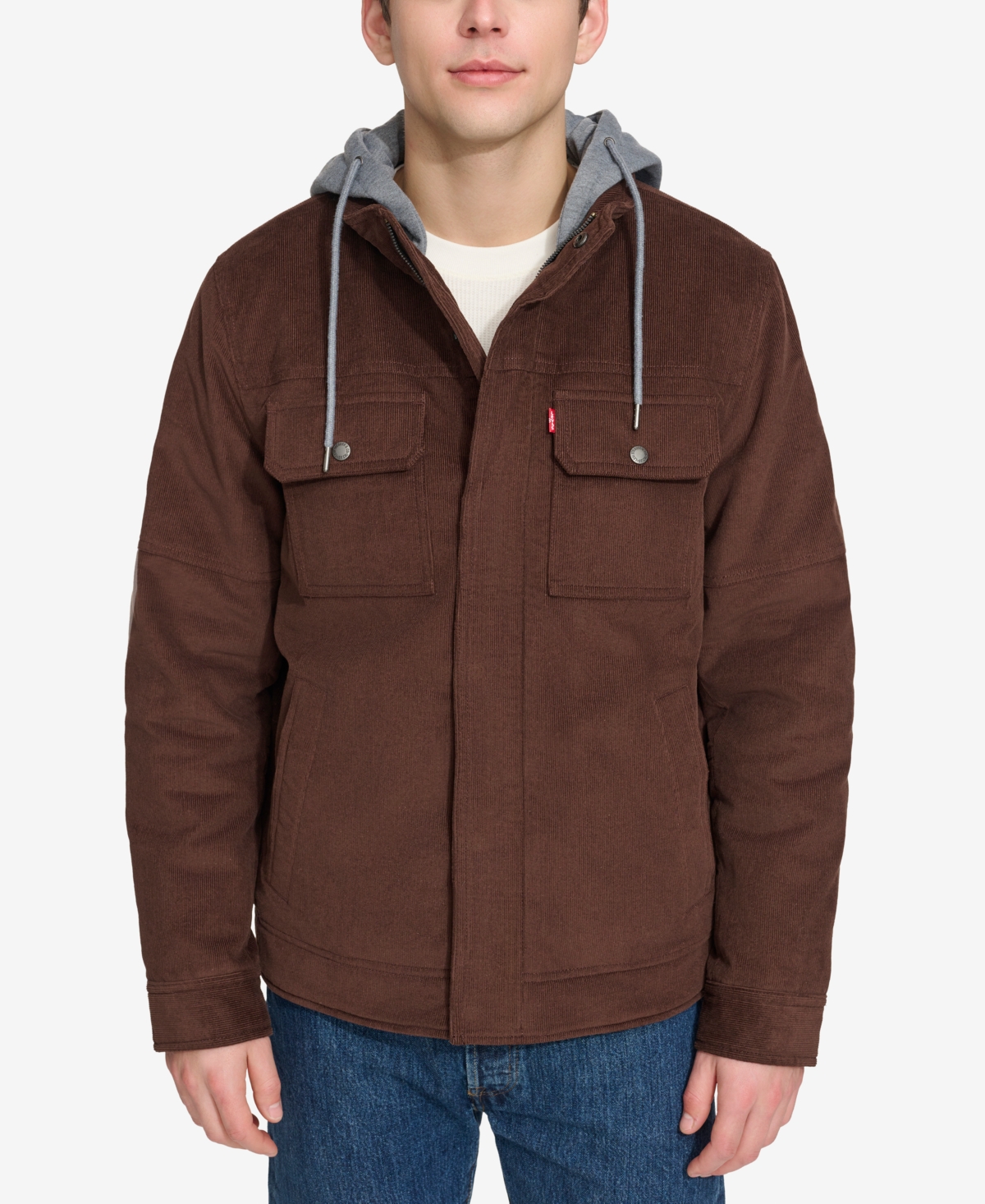 Men's Hooded Corduroy Zip Jacket In Chocolate Brown