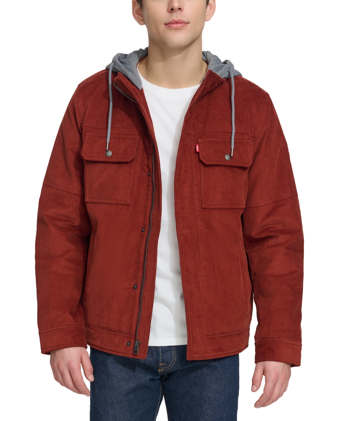 Levi's Men's Hooded Corduroy Zip Jacket In Rust