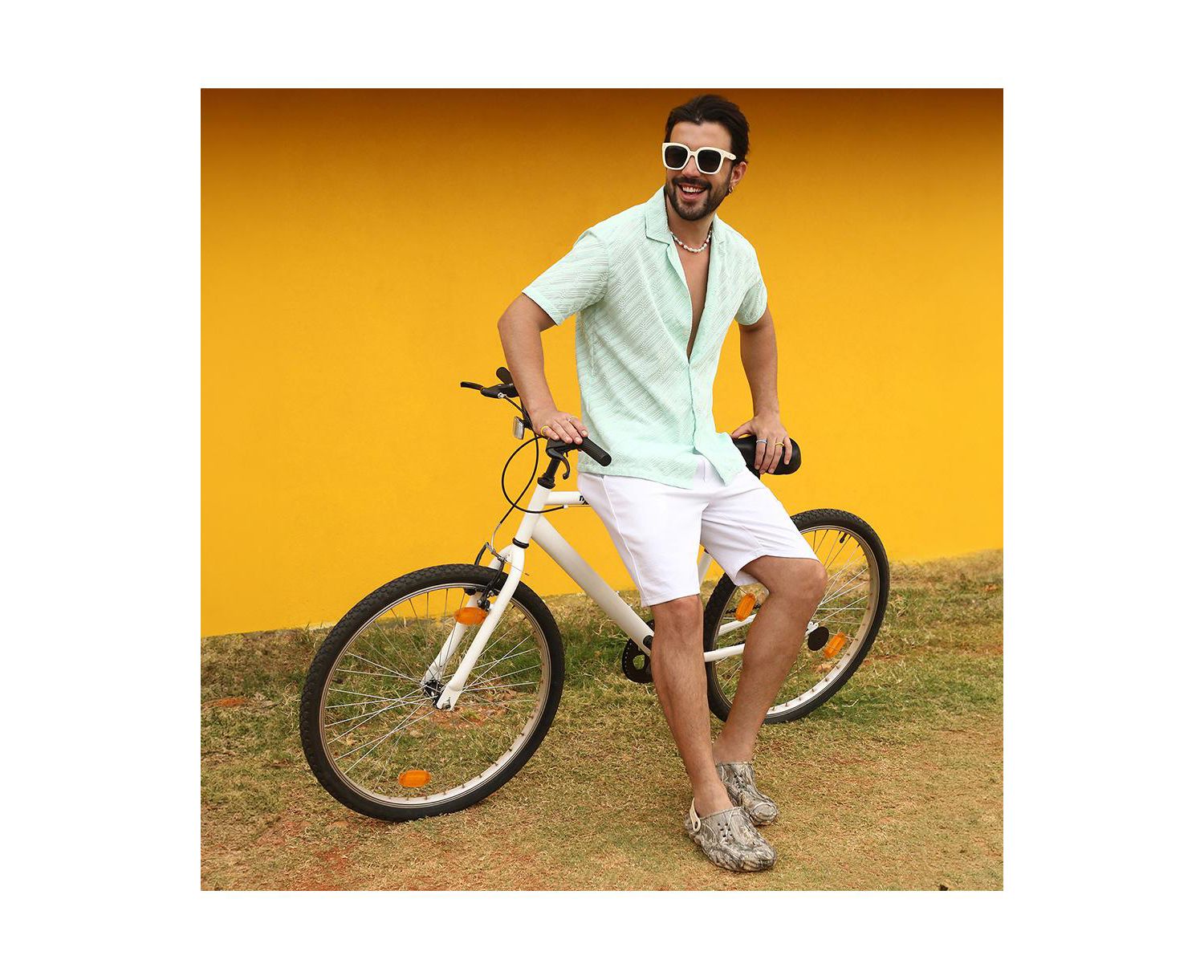 Men's Mint Green Embroidered Striped Shirt