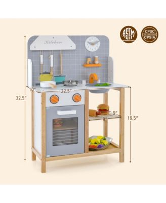 Wooden Kid's Play Kitchen Set Pretend Chef Cooking Toy with Cookware Accessories
