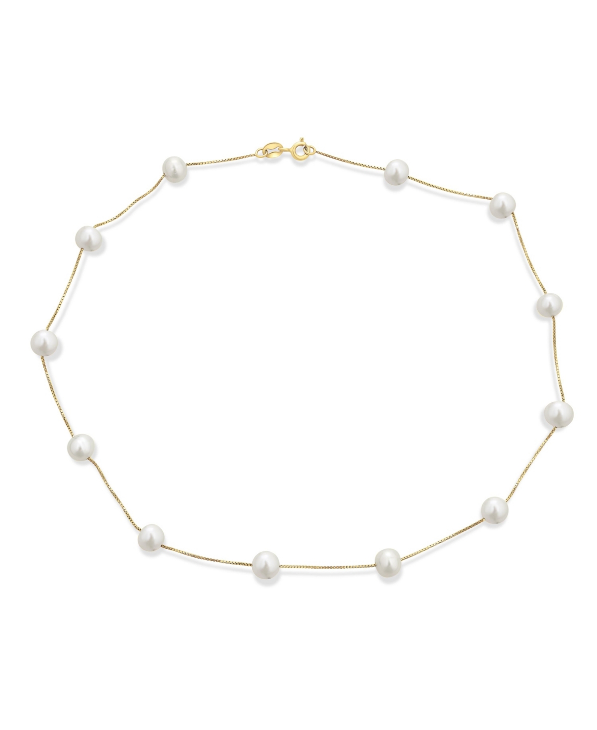 Tin Cup White Freshwater Cultured 7MM Pearl Chain Station Pearls Necklace Yellow Gold Plated .925 Sterling Silver - Gold
