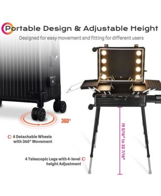 Rolling Makeup Case 24 Inch LED Lighted Mirror Cosmetic Travel Trolley