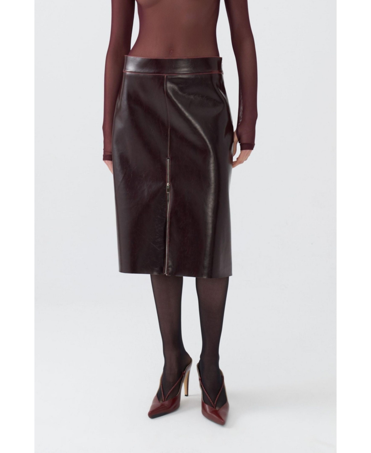 Women's Faux Leather Pencil Skirt - Dark brown