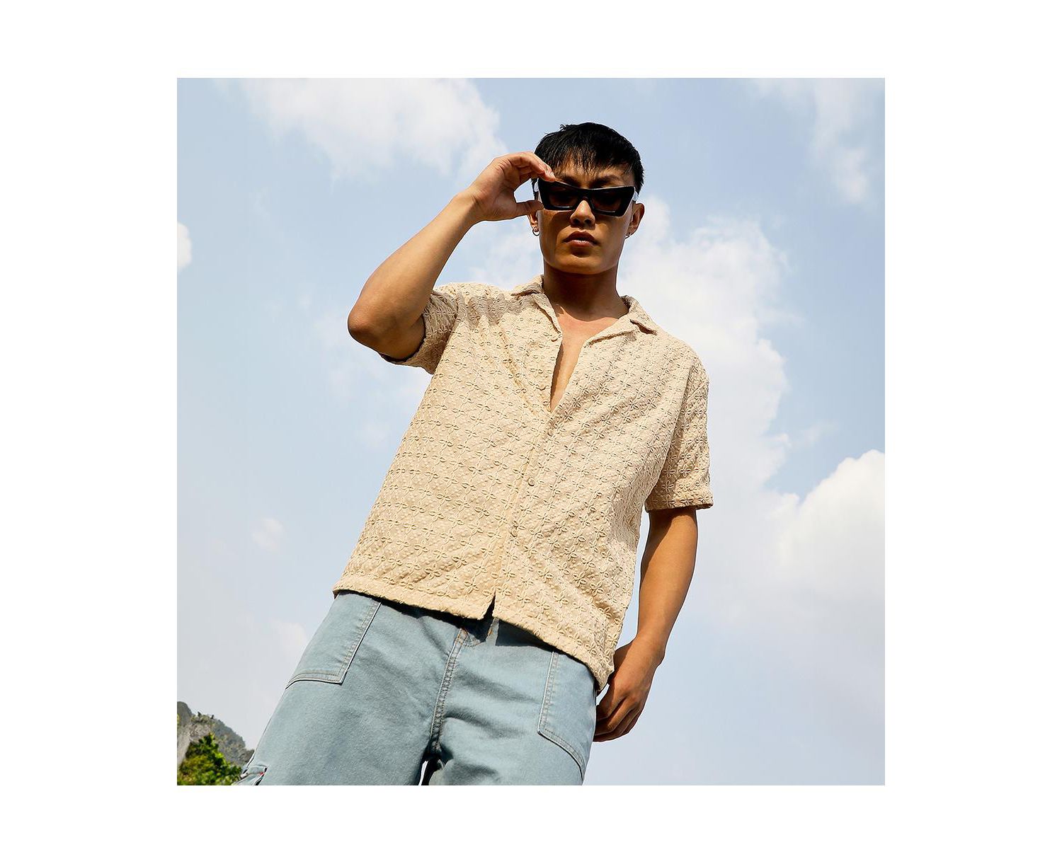Men's Beige Embroidered Flora Shirt