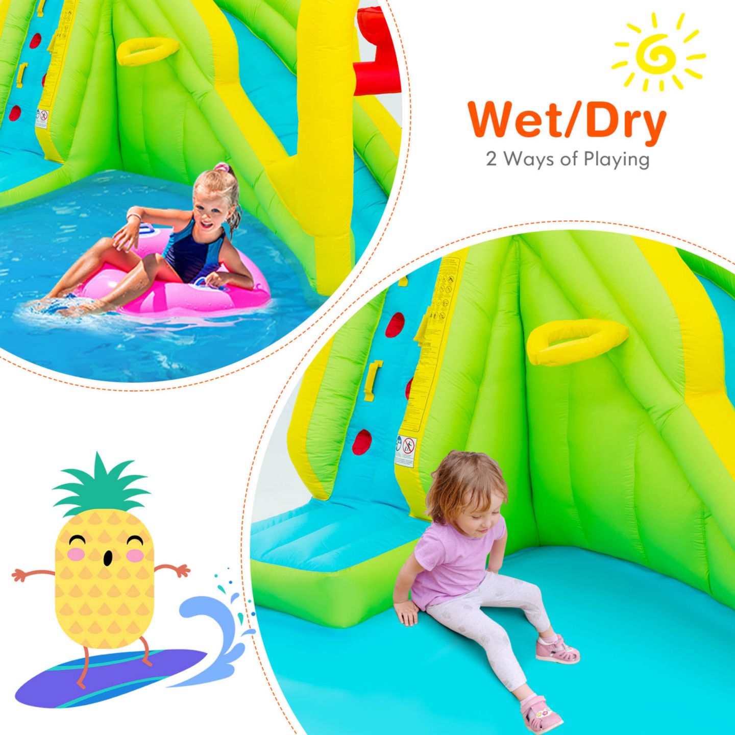 Детская игрушка Costway Inflatable Water Slide Bounce House, 350-lb Capacity, 3–10 лет, цвет: Зелёный — фото 7