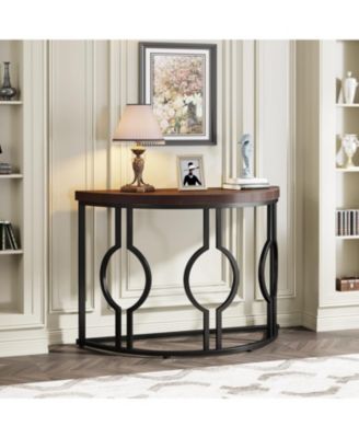 Industrial Half-Moon Console Table with Geometric Base and 43-Inch Semi-Circle Top, Accent Sofa Table for Entryway, Hallway or Living Room